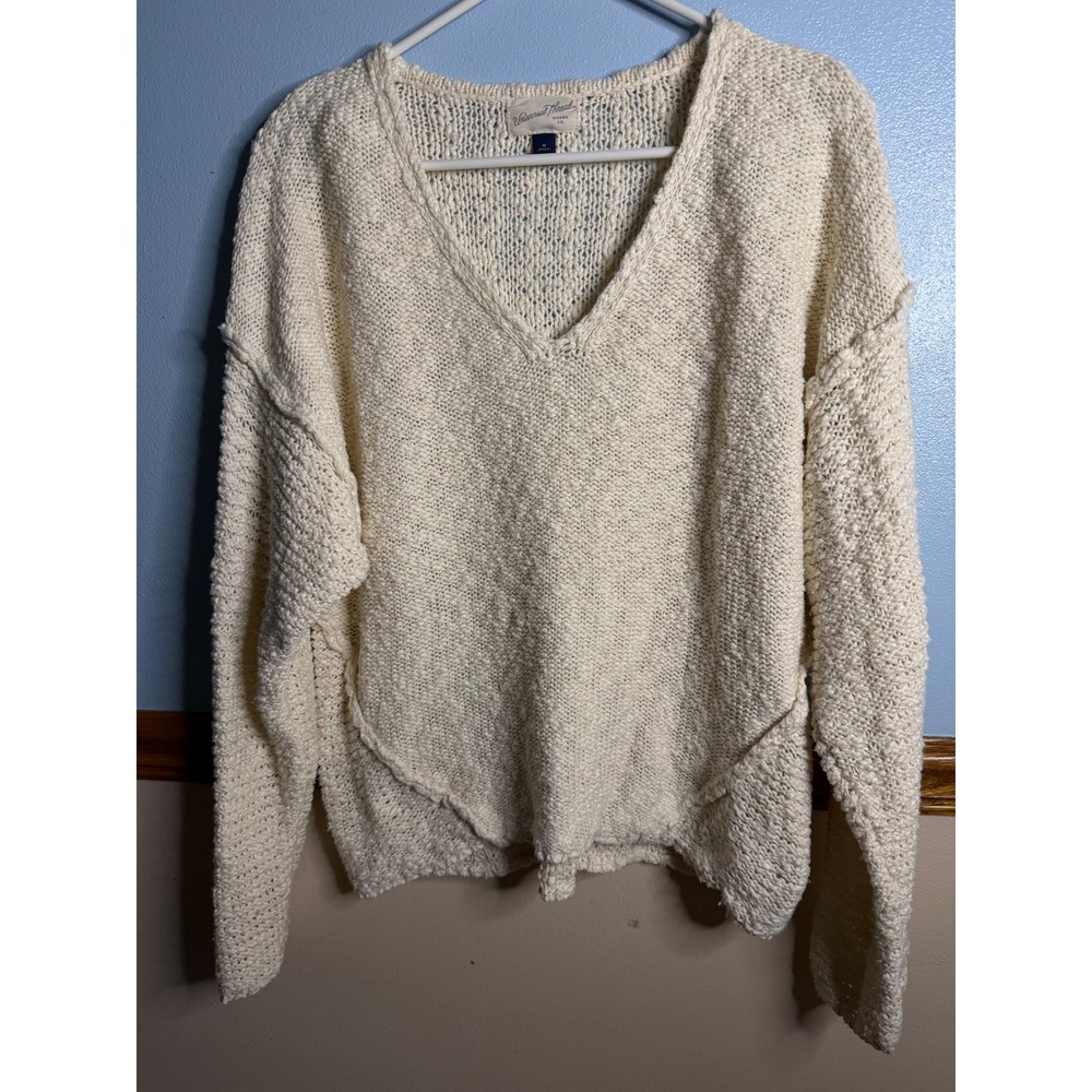 Universal Thread Cream Cotton V-Neck Chunky Knit Sweater Slouchy Cream M